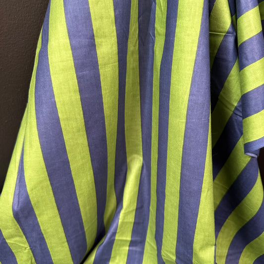 Bold Lines Navy/Green - Bagru Indian Cotton Screen Print