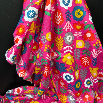 Pixel Garden Fuchsia - Bagru Indian Cotton Screen Print