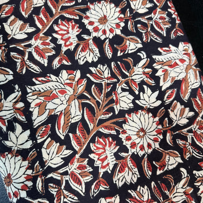 Ebony Blossom Vine - Bagru Indian Cotton Block Print