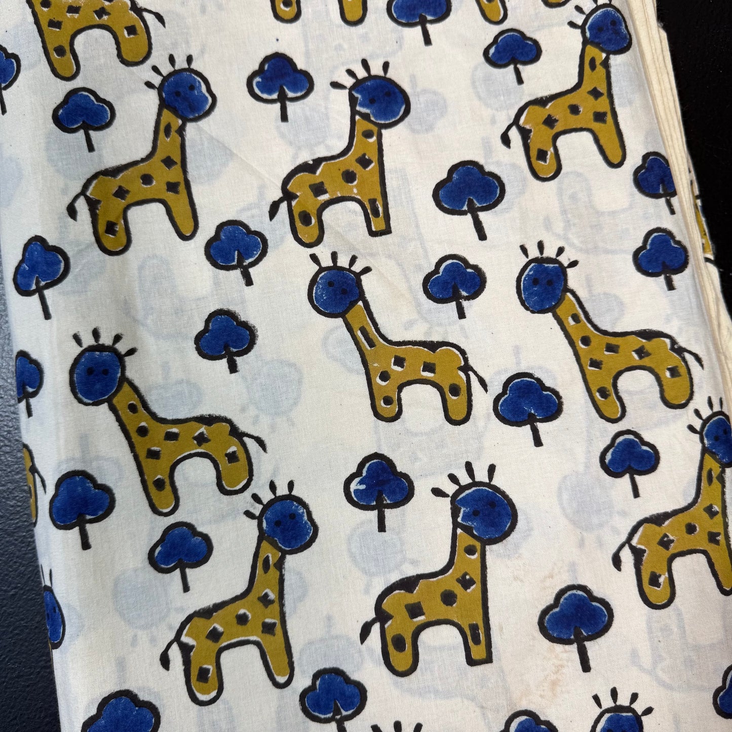 Happy Safari Mustard - Bagru Indian Cotton Block Print