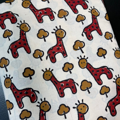 Happy Safari Red - Bagru Indian Cotton Block Print