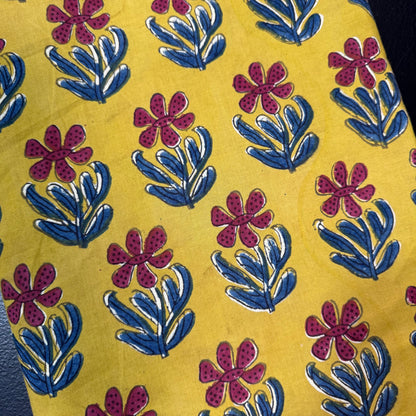 Folk Petal Bloom Mustard - Bagru Indian Cotton Block Print