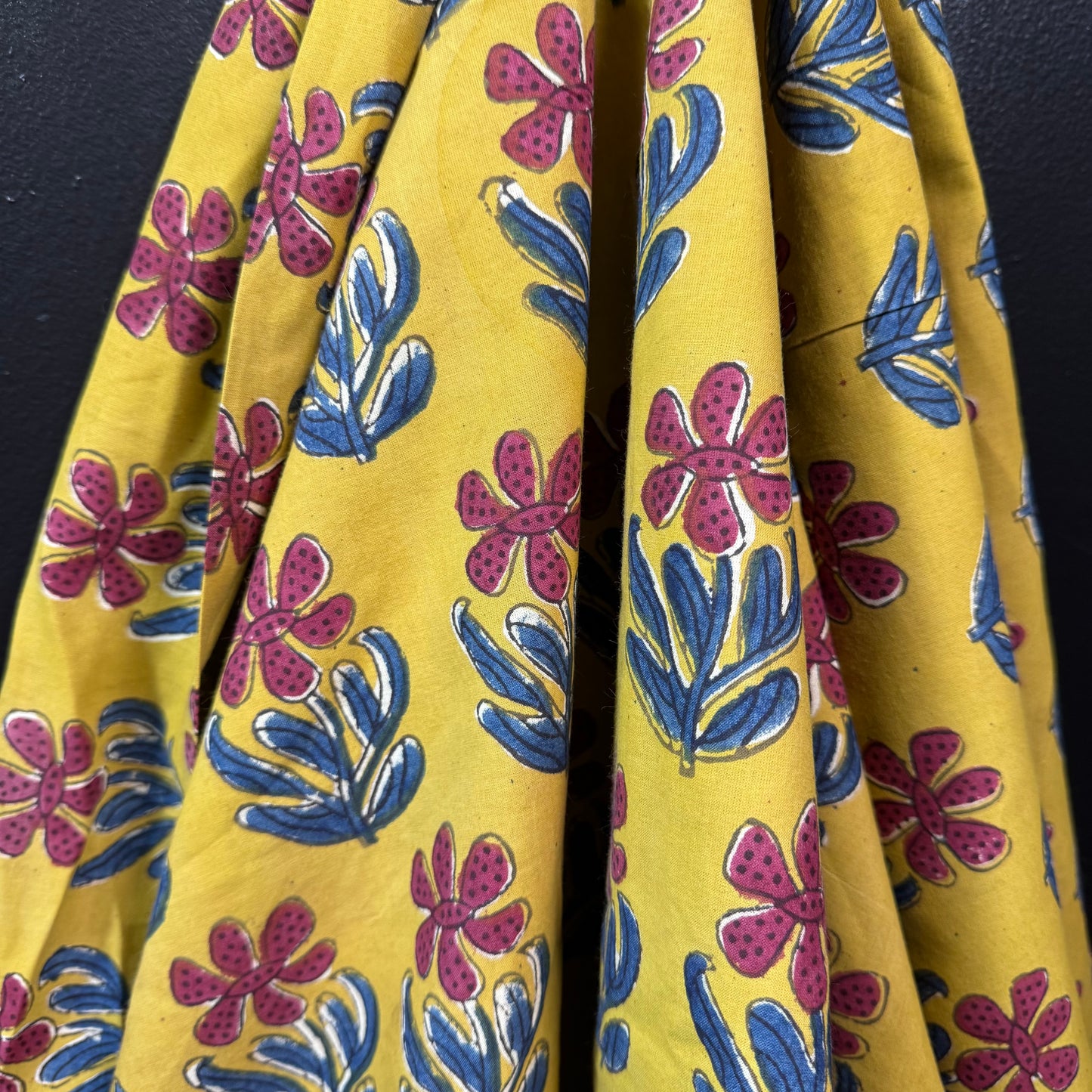 Folk Petal Bloom Mustard - Bagru Indian Cotton Block Print