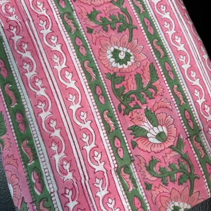 Petal Path Stripes Pink - Bagru Indian Cotton Block Print
