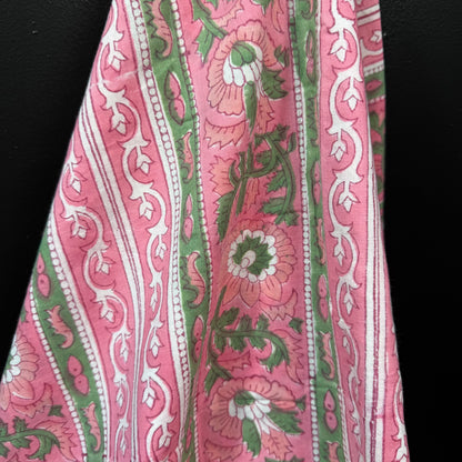 Petal Path Stripes Pink - Bagru Indian Cotton Block Print