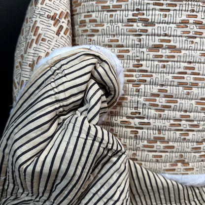 Golden Maze +Charcoal Stripe - Quilted Bagru Indian Cotton Block Print (Reversible)