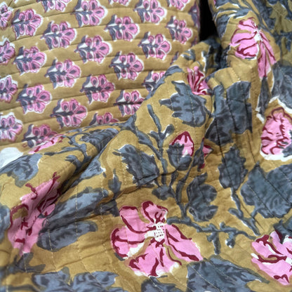 Autumn Bloom + Vintge Flora - Quilted Bagru Indian Cotton Block Print (Reversible)