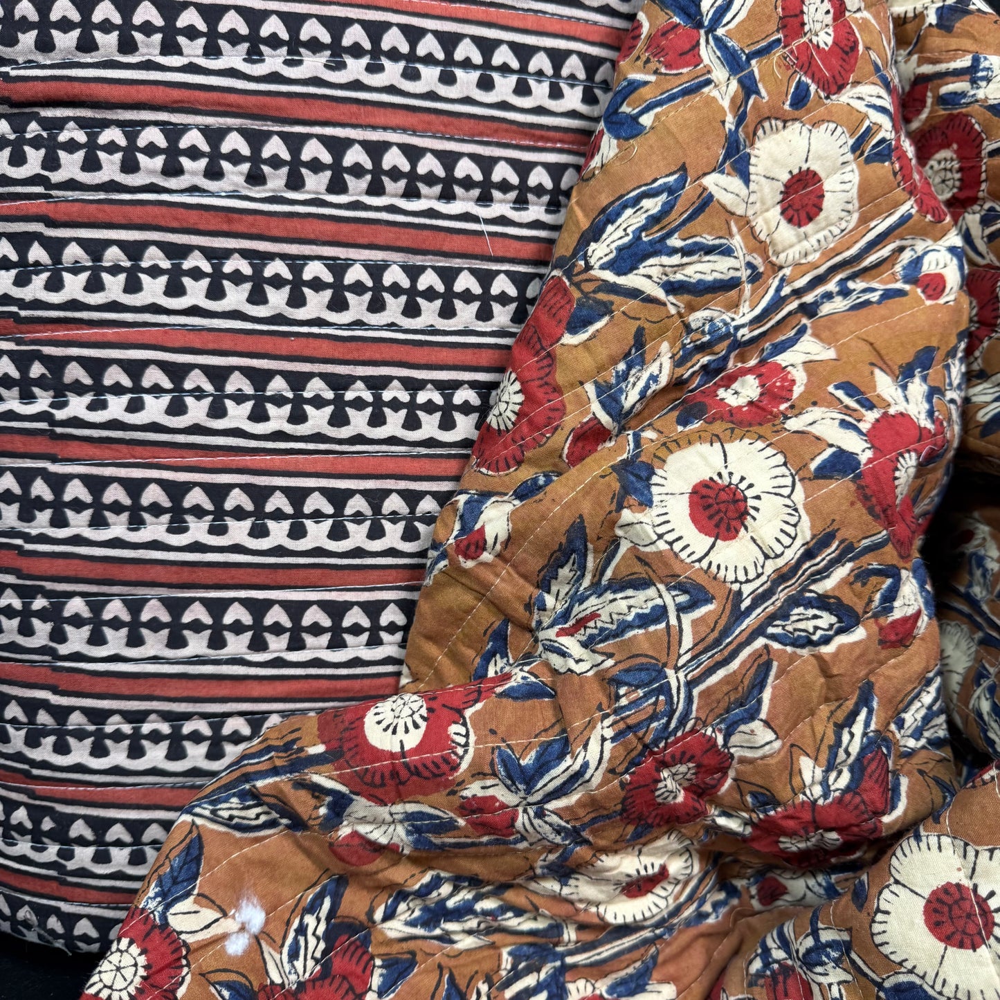 Clayfield Vines + Kora Rhythm - Quilted Bagru Indian Cotton Block Print (Reversible)