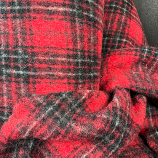 Crimson Frost Tartan Plaid Wool + Silk "Luxury Brand Deadstock" Coating - Made in Italy