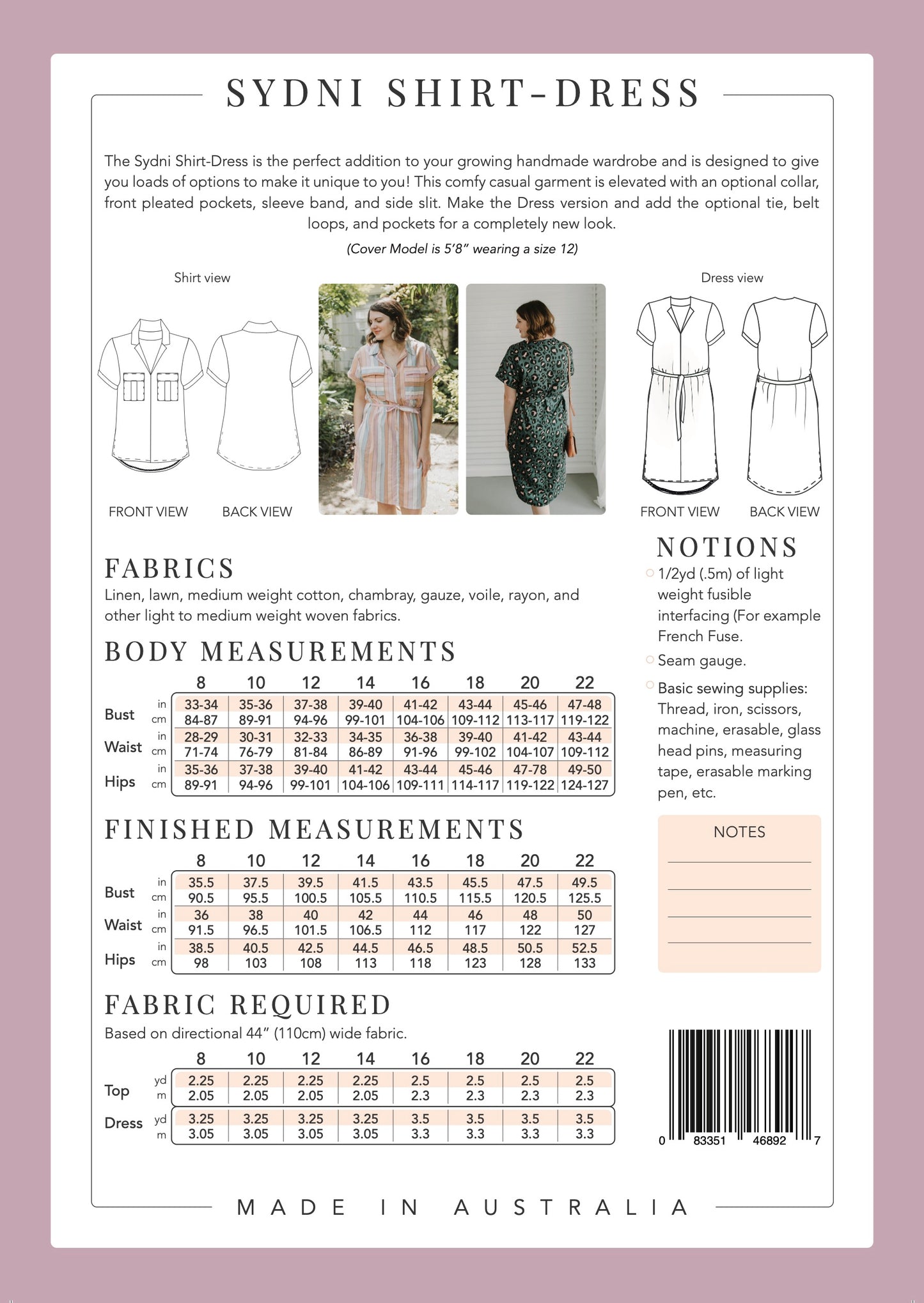 Sydni Shirt Dress - Paper Pattern - Sew to Grow - Simplifi Fabric