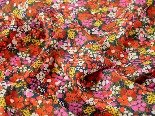 Paintbox Floral Viscose Linen - Red & Pink - Deadstock - Fabric Godmother