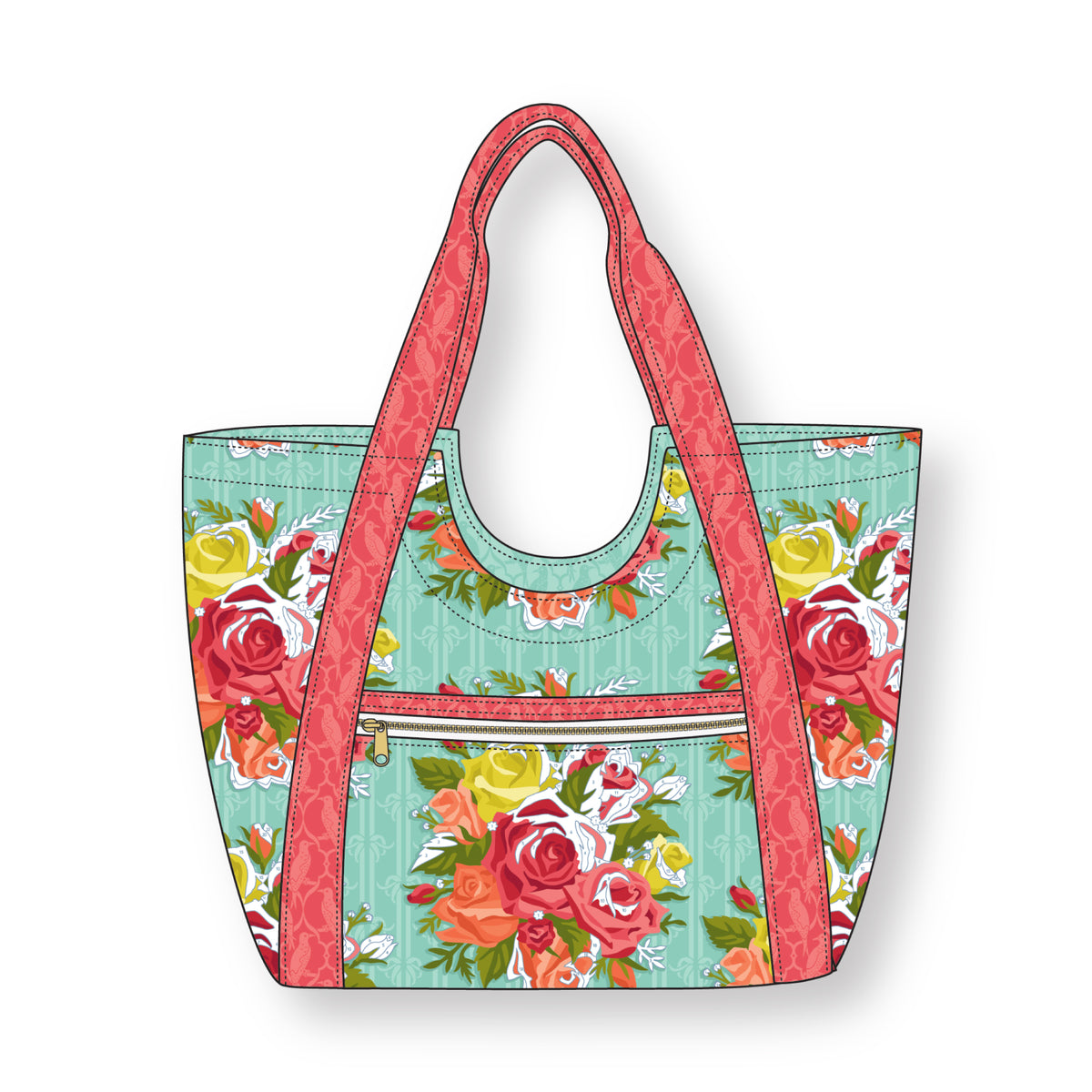 Fêtes Des Fleurs - Turquoise - Paint-By-Number Garden Party - Elle Crée - Cloud 9 Fabrics - Poplin