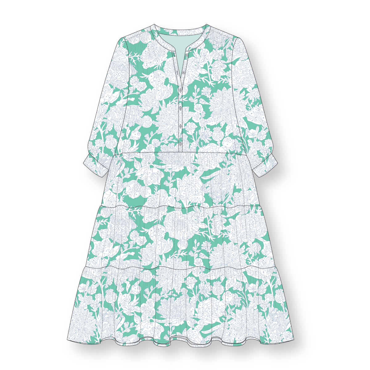 Fêtes Des Fleurs - Turquoise - Paint-By-Number Garden Party - Elle Crée - Cloud 9 Fabrics - Poplin