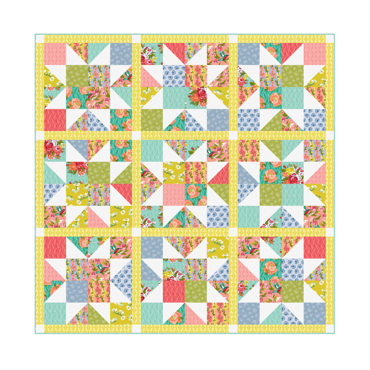 Fêtes Des Fleurs - Turquoise - Paint-By-Number Garden Party - Elle Crée - Cloud 9 Fabrics - Poplin