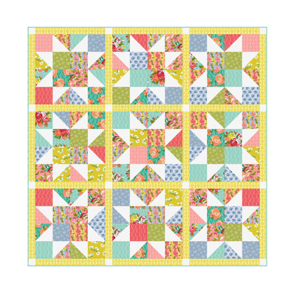 Fêtes Des Fleurs - Turquoise - Paint-By-Number Garden Party - Elle Crée - Cloud 9 Fabrics - Poplin
