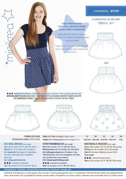 A - Line Skirt - Minikrea - Pattern - 8 - 16yrs - Simplifi Fabric