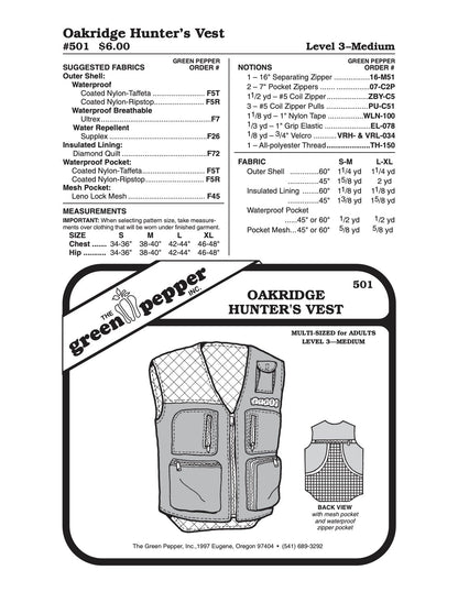 Adult’s Oakridge Hunter’s Vest Pattern - 501 - The Green Pepper Patterns - Simplifi Fabric