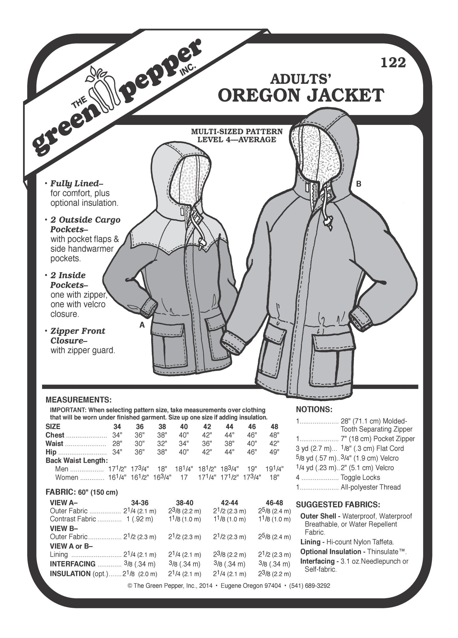 Adult’s Oregon Jacket PDF Pattern - 122 - The Green Pepper Patterns - Simplifi Fabric