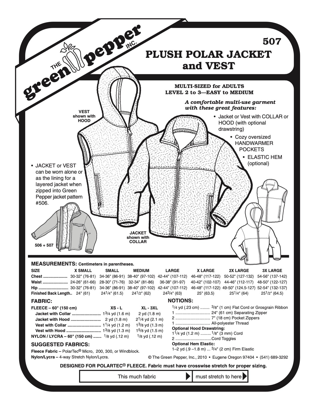 Adult’s Plush Polar Jacket & Vest Pattern - 507 - The Green Pepper Patterns - Simplifi Fabric