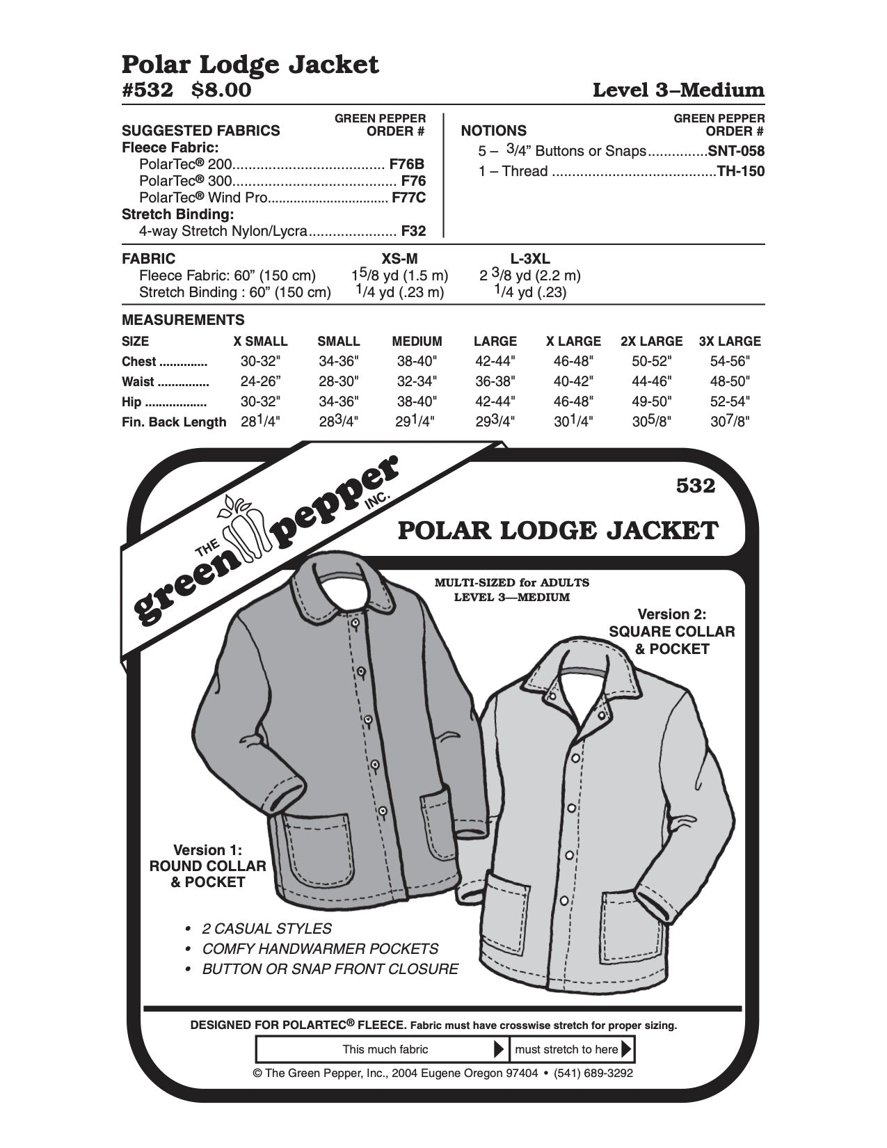 Adult’s Polar Lodge Jacket Pattern - 532 - The Green Pepper Patterns - Simplifi Fabric