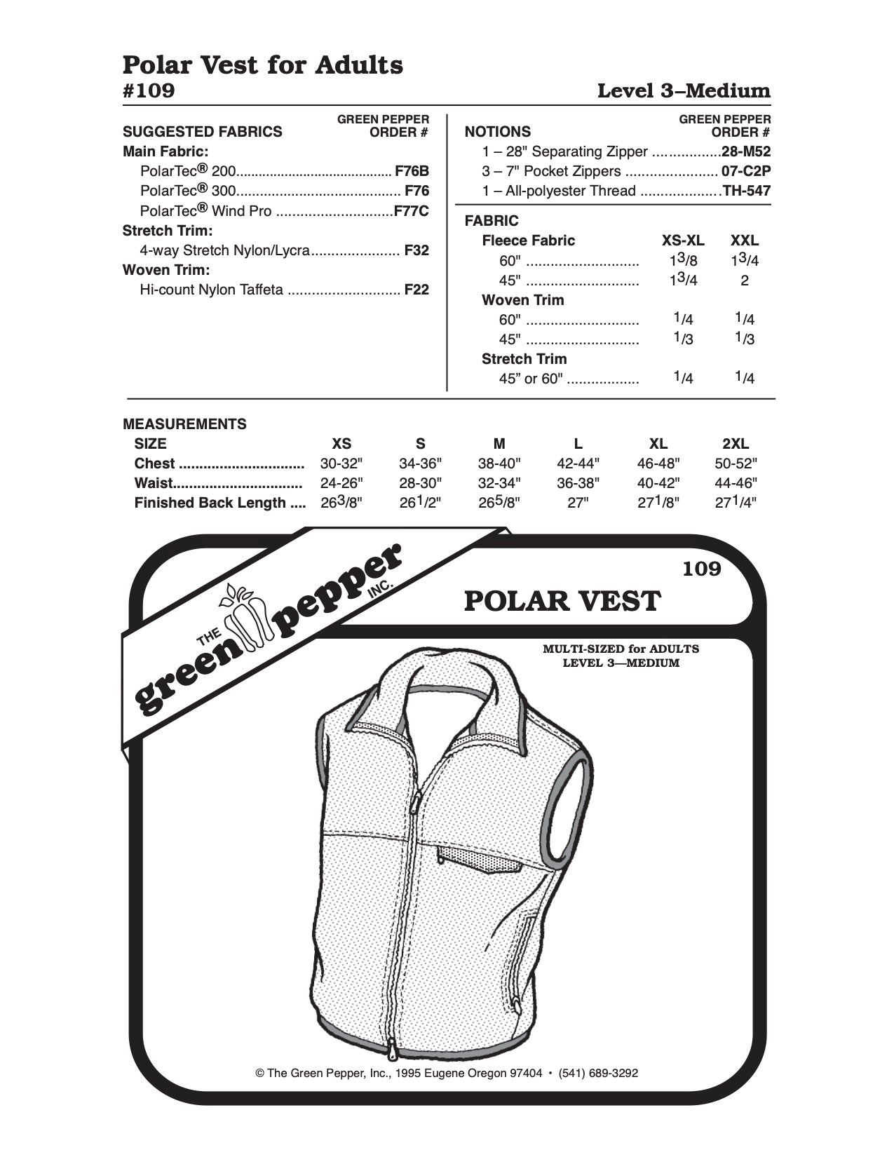 Adult’s Polar Vest Pattern - 109 - The Green Pepper Patterns - Simplifi Fabric