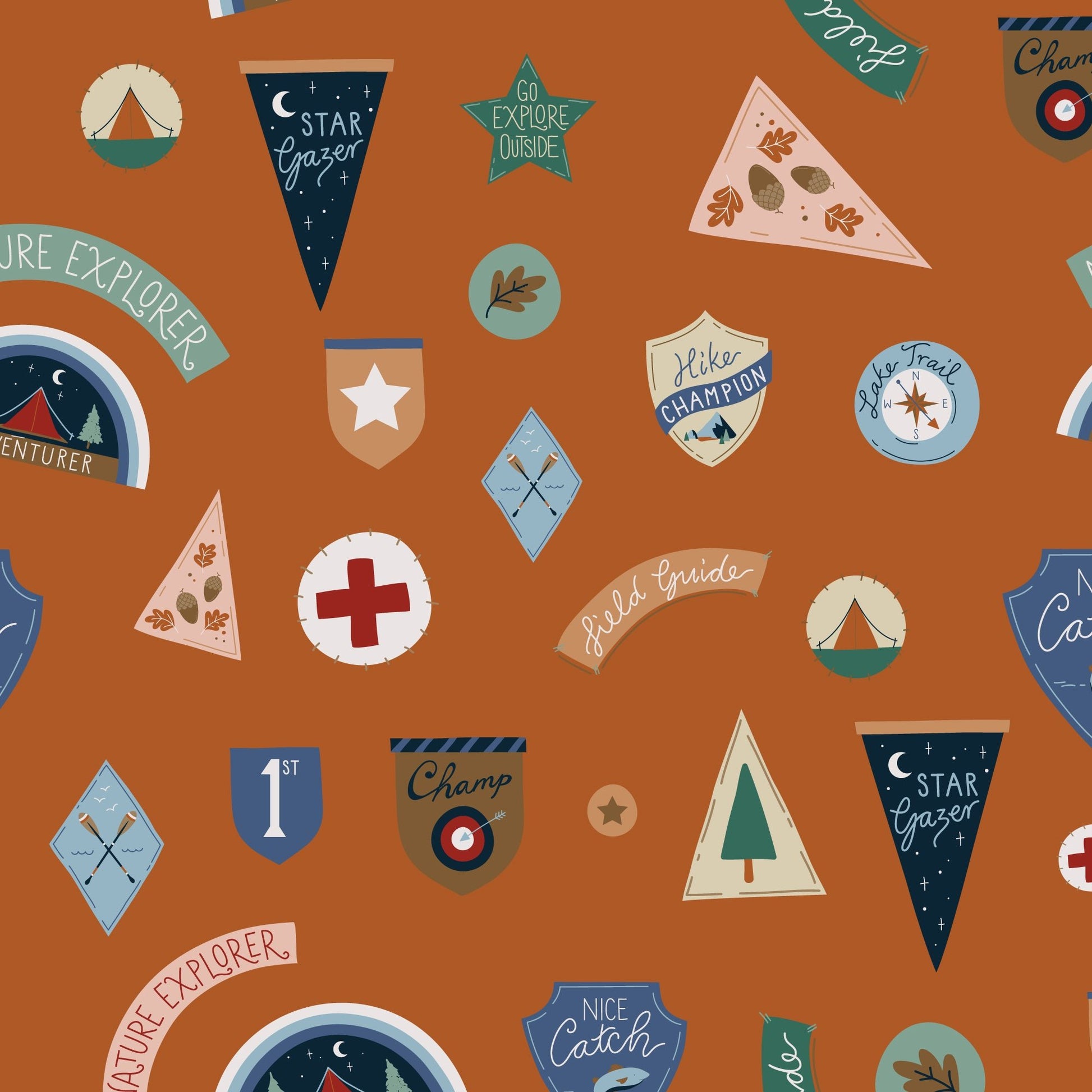Adventure Club Campout - Rust - Backwoods and Boots - Softly Studio - Cloud 9 Fabrics - Poplin - Simplifi Fabric