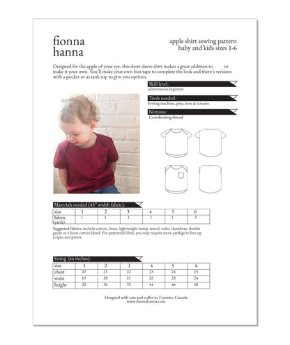 Apple Shirt Childrens Sewing Pattern - Fiona Hanna - Simplifi Fabric