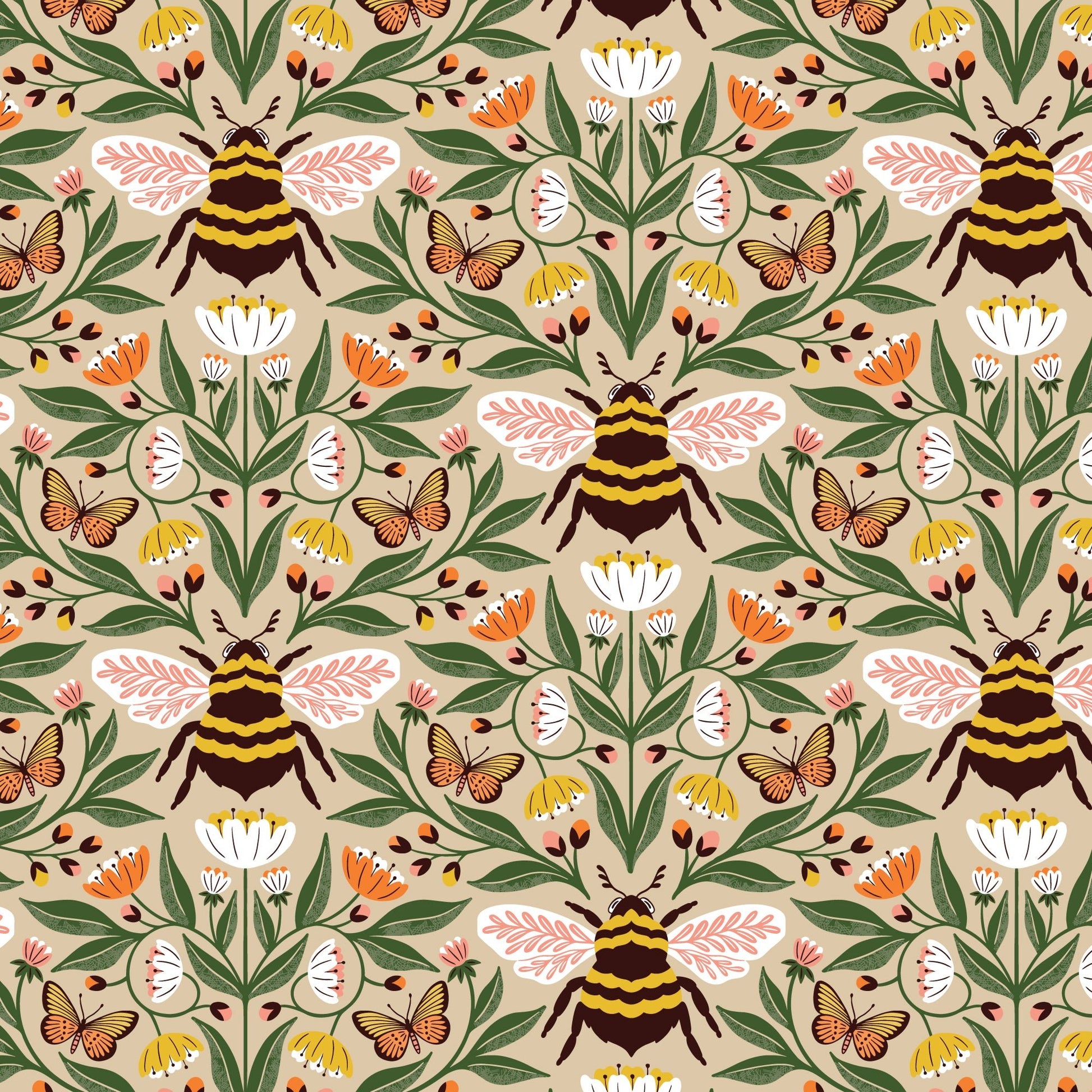 Bee - Utiful - Tan - Honey Garden - Juliana Tipton - Cloud 9 Fabrics - Poplin - Simplifi Fabric