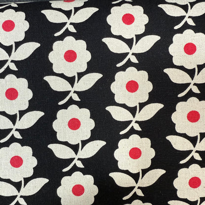 Flowers Cotton-Linen Canvas - Japanese Import - Black/Red/Natural
