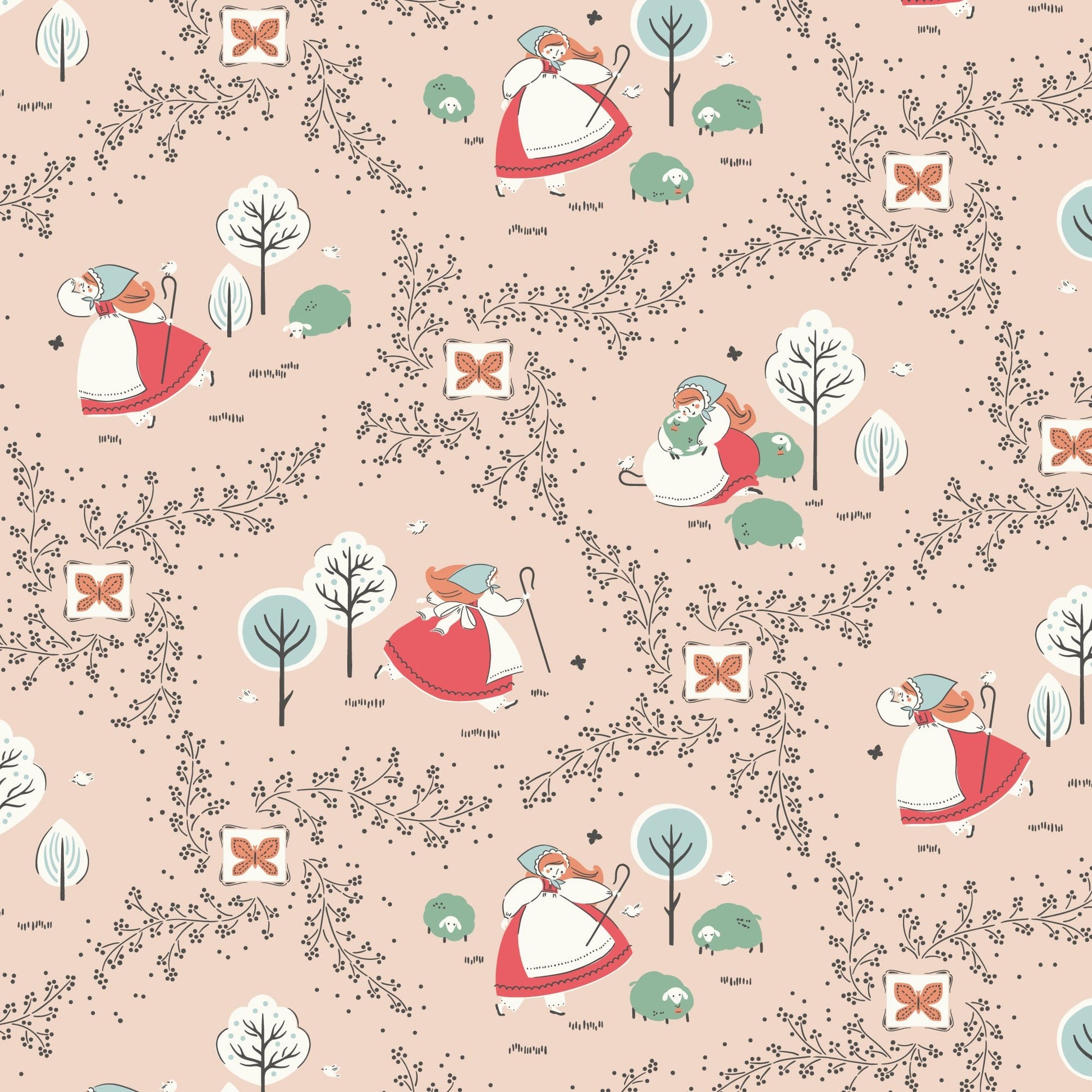 Bo Peep - Apricot - Little Bo - Kimberly Morgan - Cloud 9 Fabrics - Poplin - Simplifi Fabric