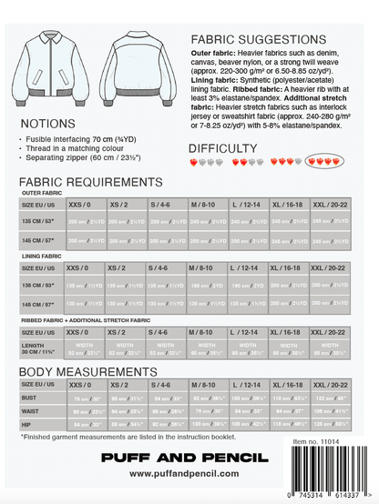 Bomber Jacket - Paper Sewing Pattern - Puff And Pencil - Simplifi Fabric