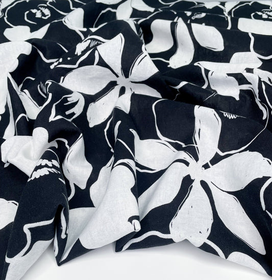 Botanical Linen Cotton - Black/White - Simplifi Fabric