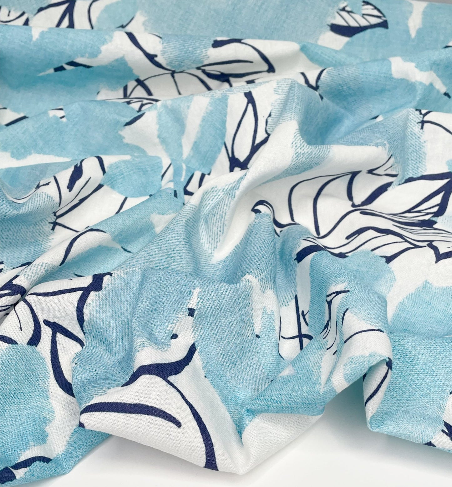 Botanical Linen Cotton - White/Blue - Simplifi Fabric