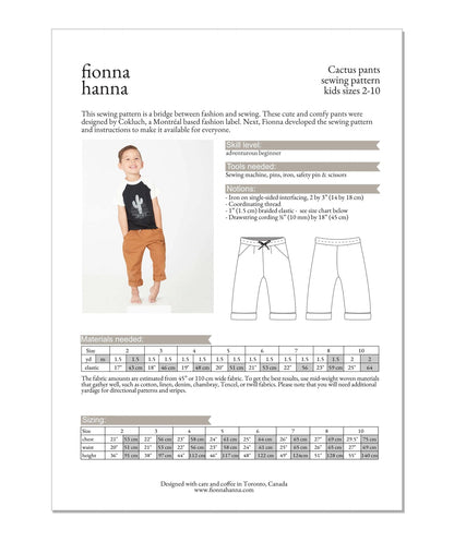 Cactus Pants Childrens Sewing Pattern - Fiona Hanna X Cokluch - Simplifi Fabric