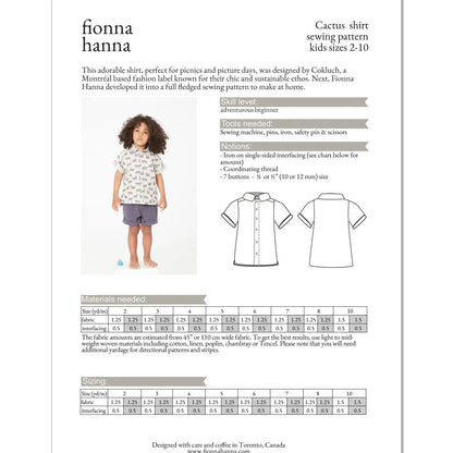 Cactus Shirt Childrens Sewing Pattern - Fiona Hanna X Cokluch - Simplifi Fabric