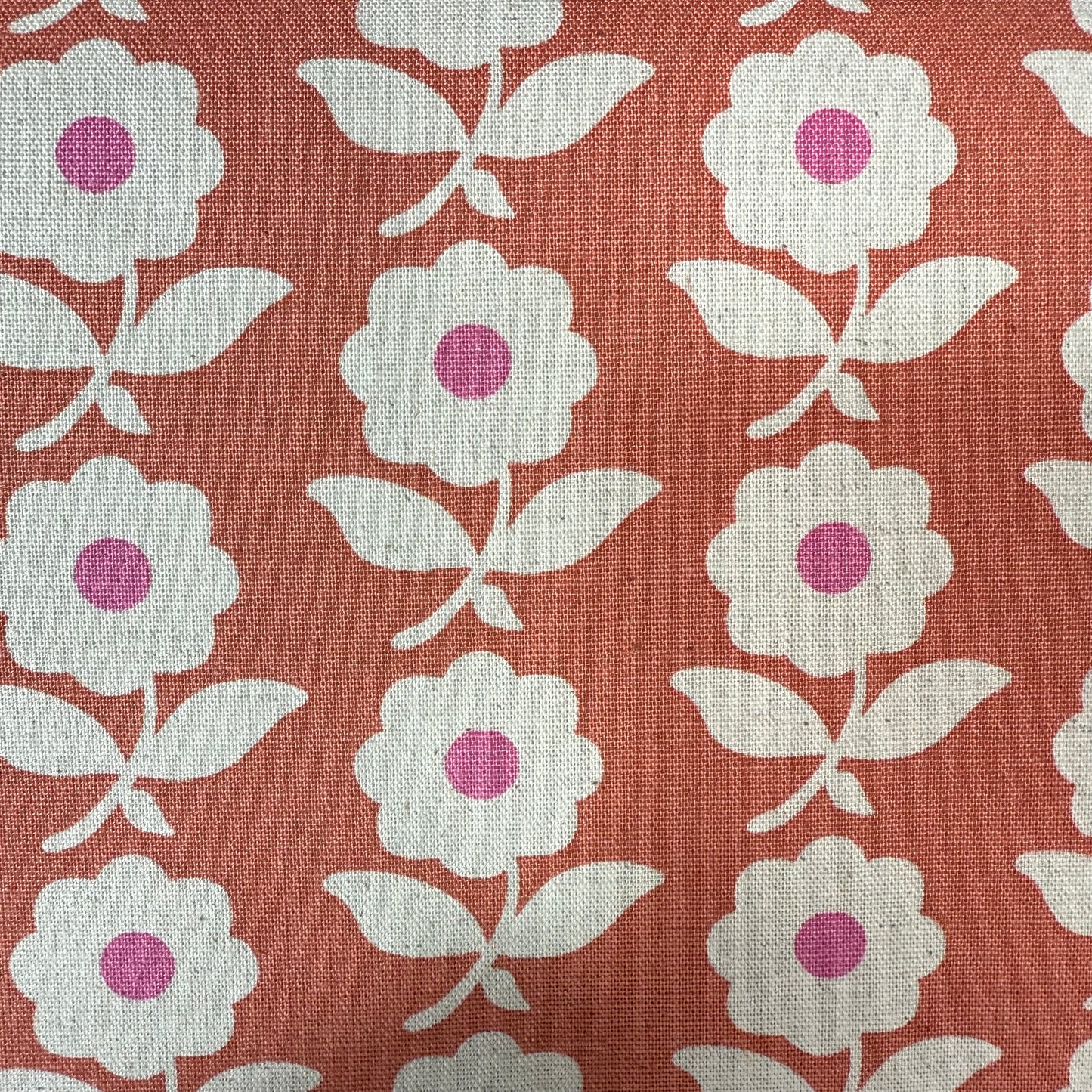 Flowers Cotton-Linen Canvas - Japanese Import - Coral/Pink/Natural