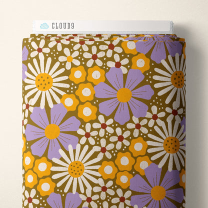 Cosmos - Mustard/Lilac - Retro Meadow - Sophie Rowe - Cloud 9 Fabrics - Poplin - Simplifi Fabric