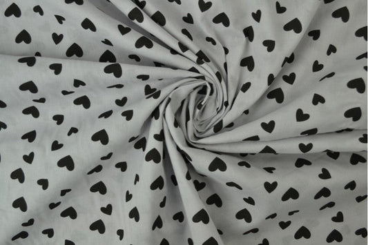 Cotton Voile - BLACK HEARTS - European Import - Oeko - Tex® - Silver Grey - Simplifi Fabric