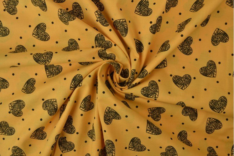 Cotton Voile - HEARTS - European Import - Oeko - Tex® - Ochre Yellow - Simplifi Fabric