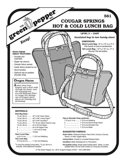 Cougar Springs Hot & Cold Lunch Bag Pattern - 561 - The Green Pepper Patterns - Simplifi Fabric