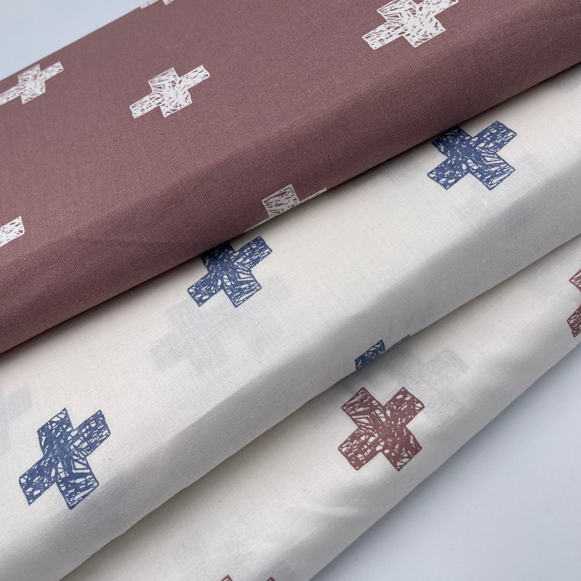 Crosses - Cotton Poplin - Oeko - Tex® - European Import - Ecru / Old Rose - Simplifi Fabric