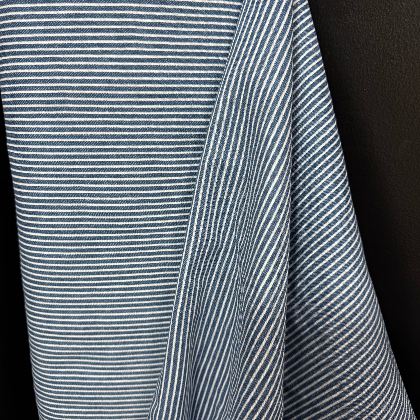 Hickory Stripe Denim Look Double Gauze - Japanese Import - Medium Denim/White