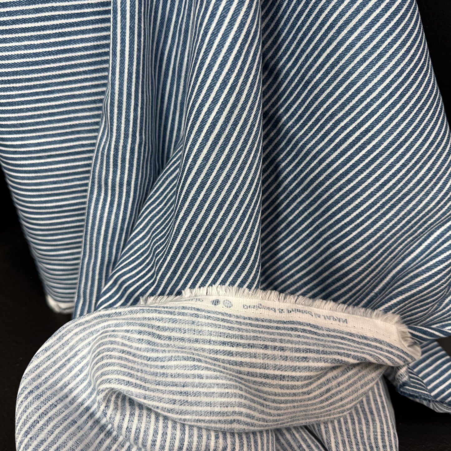 Hickory Stripe Denim Look Double Gauze - Japanese Import - Medium Denim/White