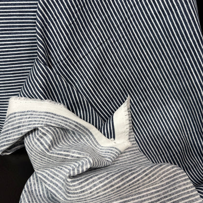 Hickory Stripe Denim Look Double Gauze - Japanese Import - Dark Denim/White