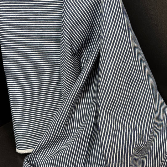 Hickory Stripe Denim Look Double Gauze - Japanese Import - Dark Denim/White