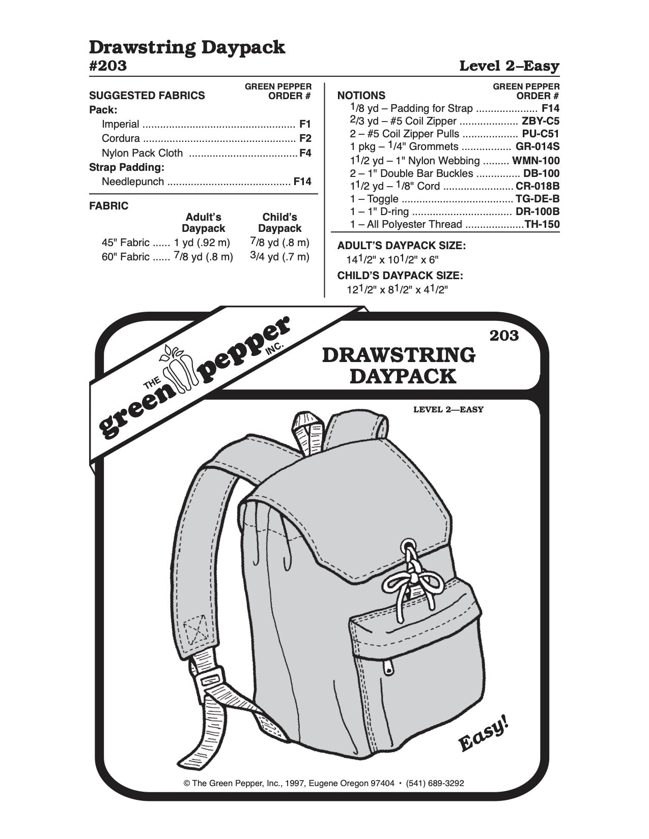 Drawstring Daypack Pattern - 203 - The Green Pepper Patterns - Simplifi Fabric