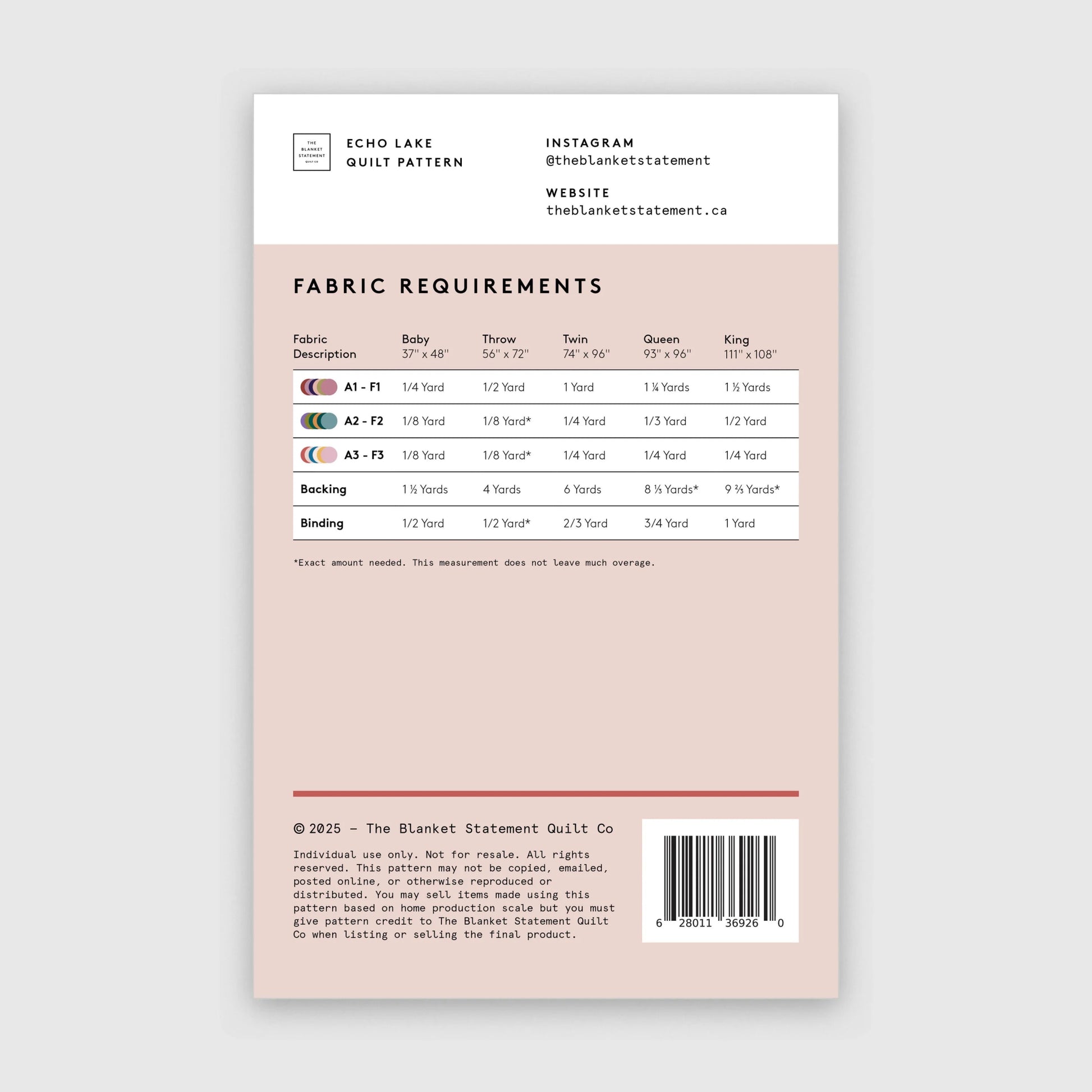 Echo Lake Paper Pattern - The Blanket Statement Quilt Co. - Simplifi Fabric