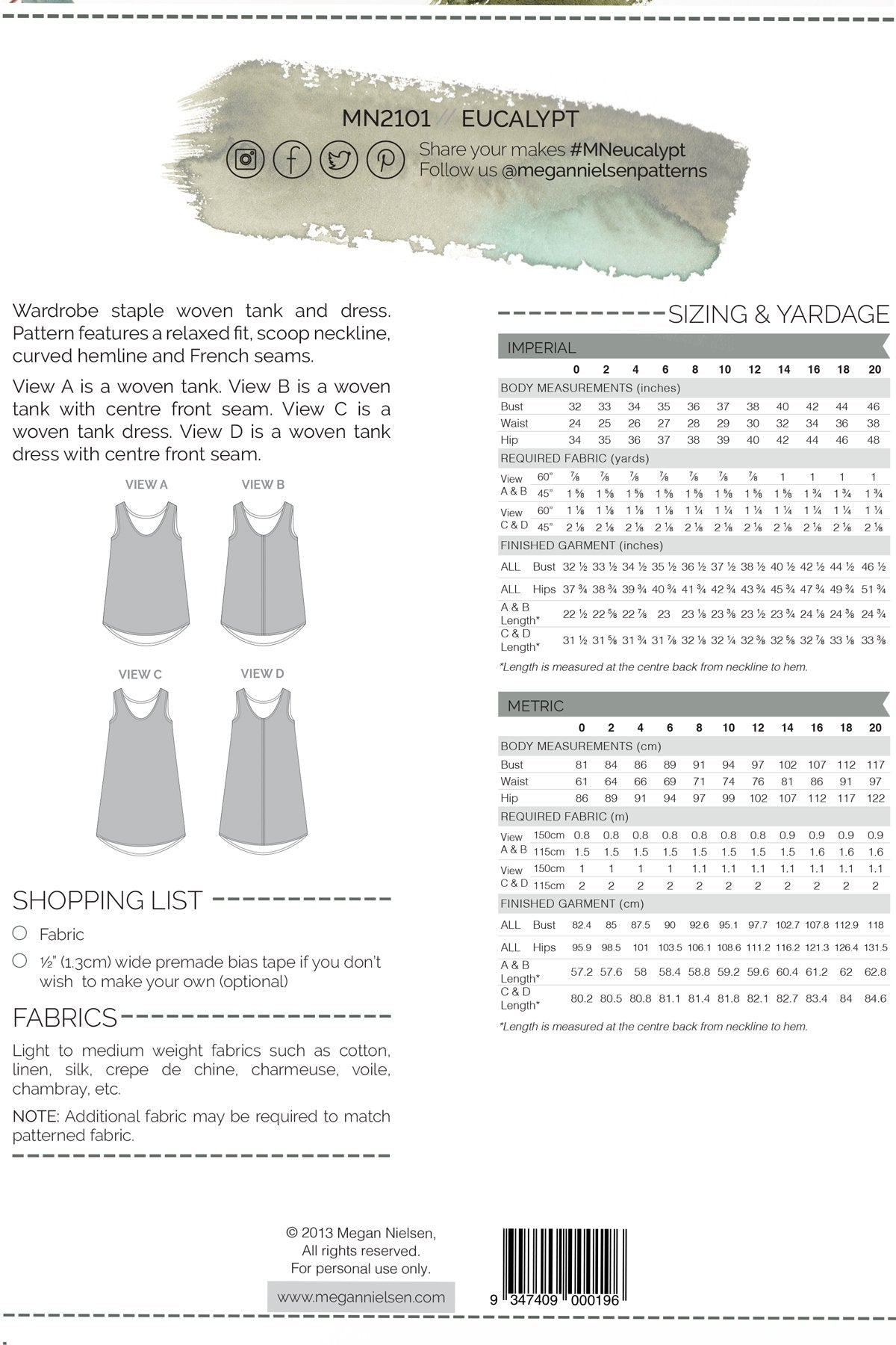 Eucalypt Woven Tank Top and Dress - Megan Nielsen Patterns - Sewing Pattern - Simplifi Fabric