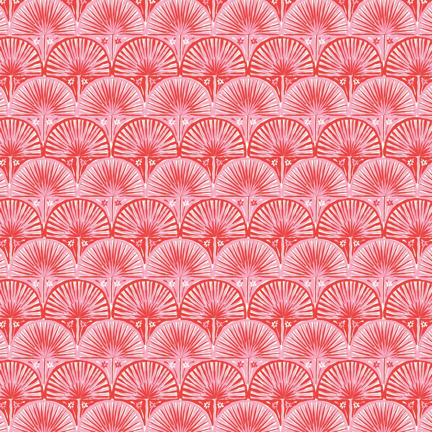 Fan Palm Scallop - Pink/Red - Nice Nice - Emily Taylor - Cloud 9 Fabrics - Poplin - Simplifi Fabric