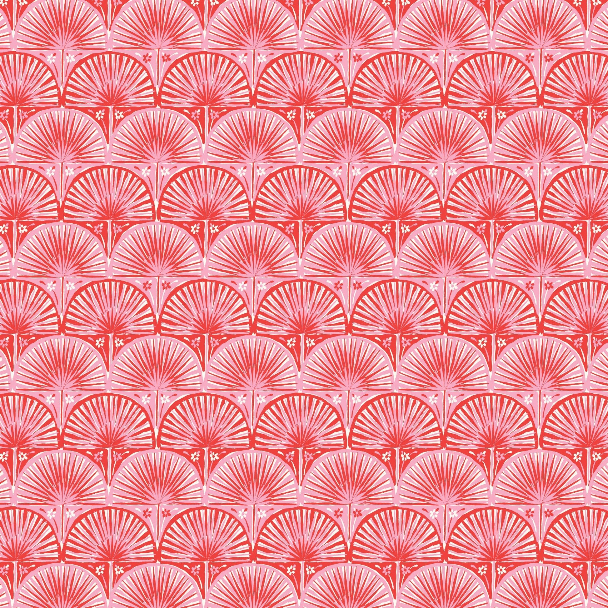 Fan Palm Scallop - Pink/Red - Nice Nice - Emily Taylor - Cloud 9 Fabrics - Poplin - Simplifi Fabric